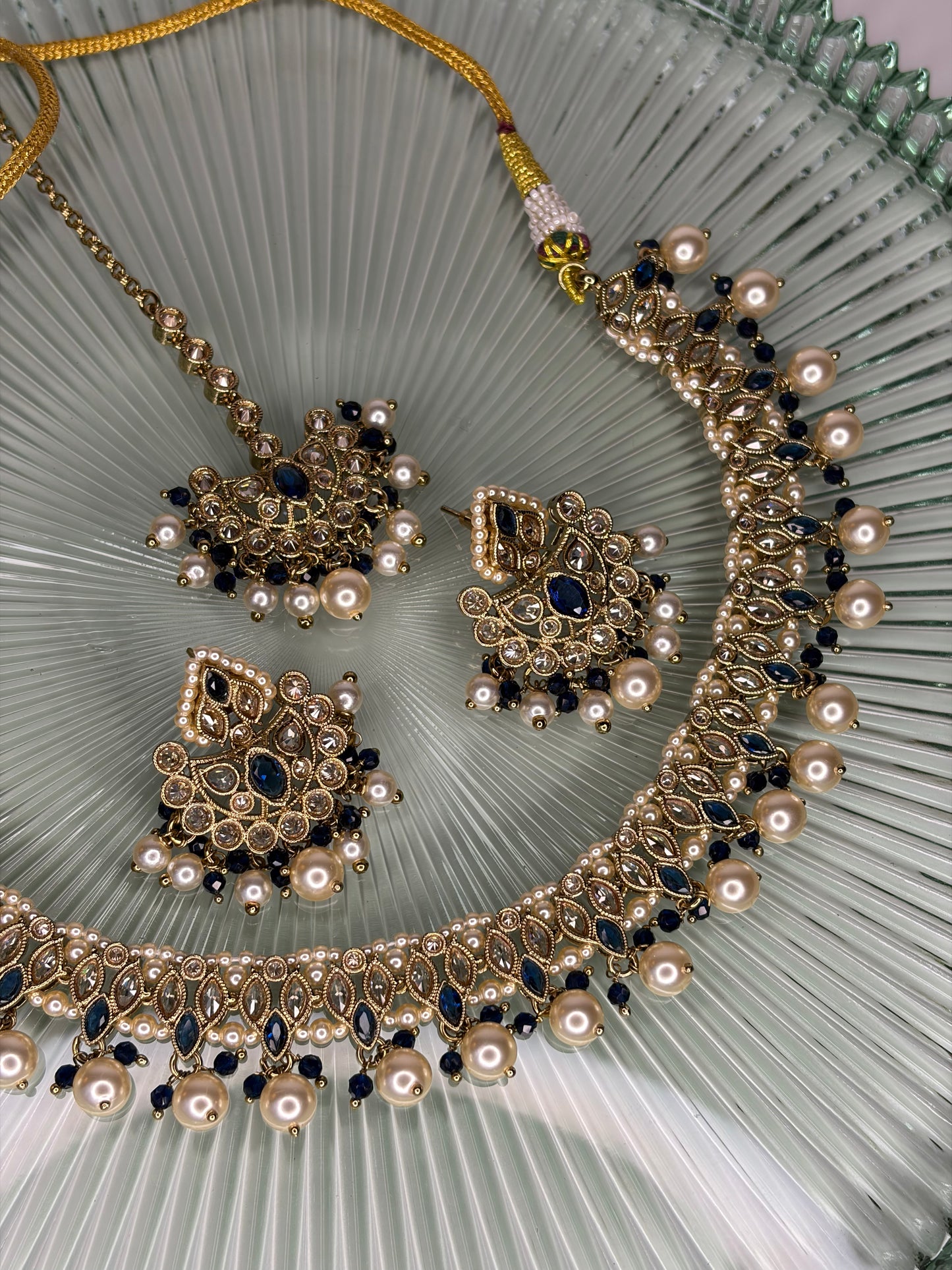 Zayana Gold and Navy Necklace Set