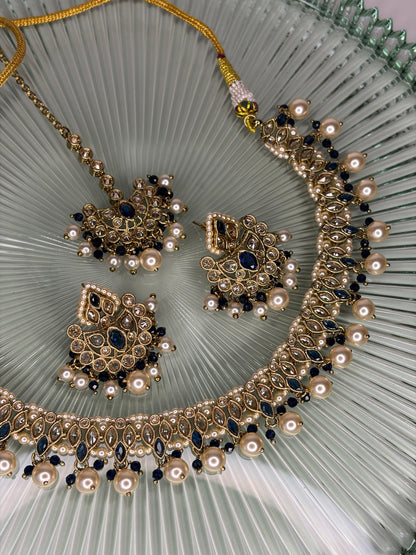 Zayana Gold and Navy Necklace Set
