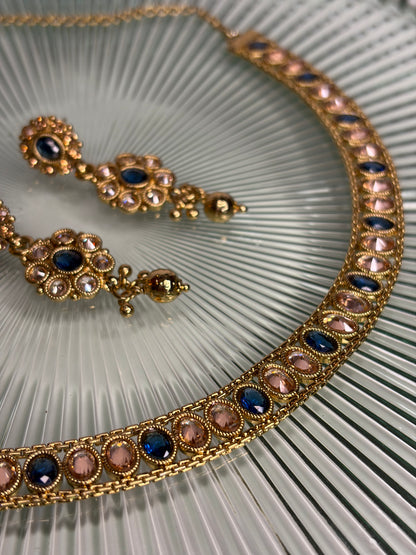 Arianna Set Gold and Navy Necklace and Earrings Set