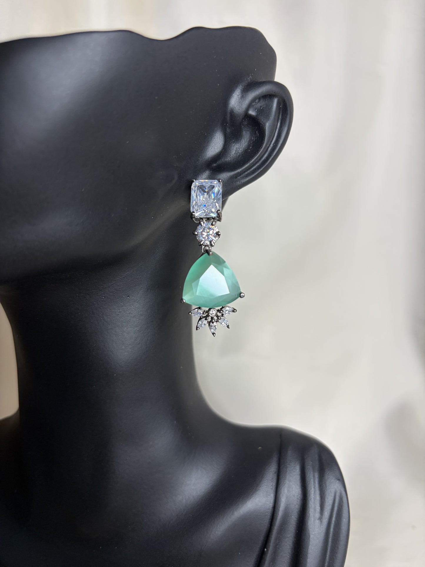 Mint Green Crystal Drop Earrings, Indian Wedding Jewelry, Spring Bridesmaid Earrings