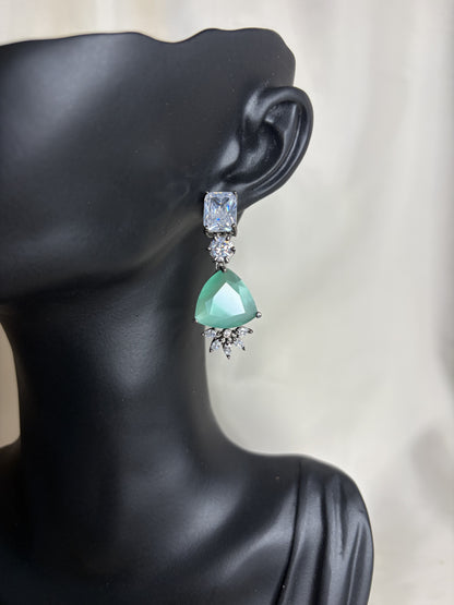 Mint Green Crystal Drop Earrings, Indian Wedding Jewelry, Spring Bridesmaid Earrings
