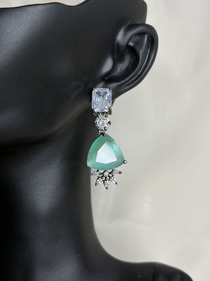 Mint Green Crystal Drop Earrings, Indian Wedding Jewelry, Spring Bridesmaid Earrings