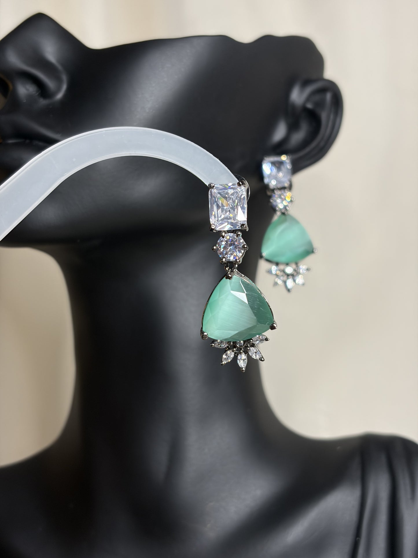 Mint Green Crystal Drop Earrings, Indian Wedding Jewelry, Spring Bridesmaid Earrings