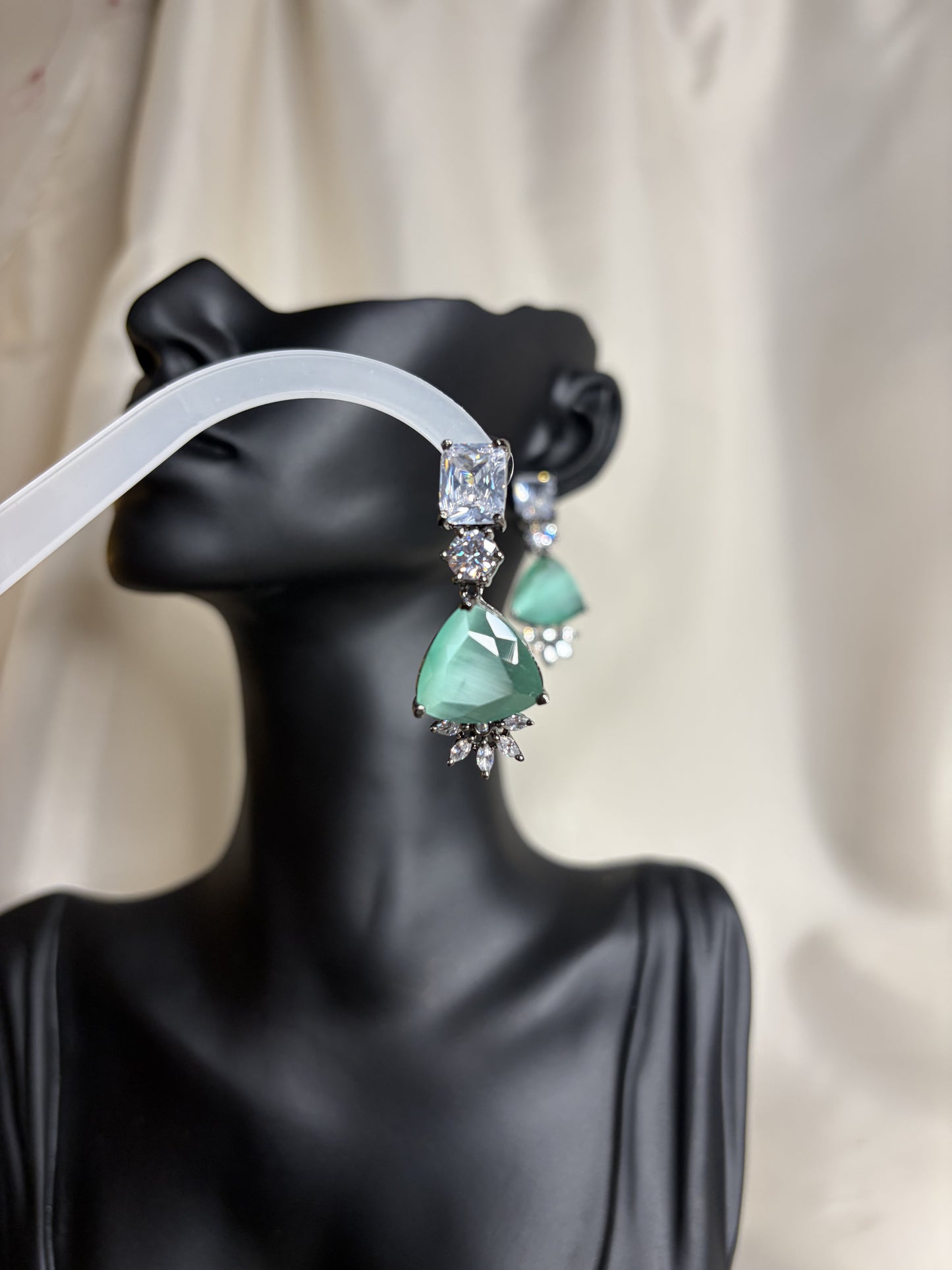 Mint Green Crystal Drop Earrings, Indian Wedding Jewelry, Spring Bridesmaid Earrings