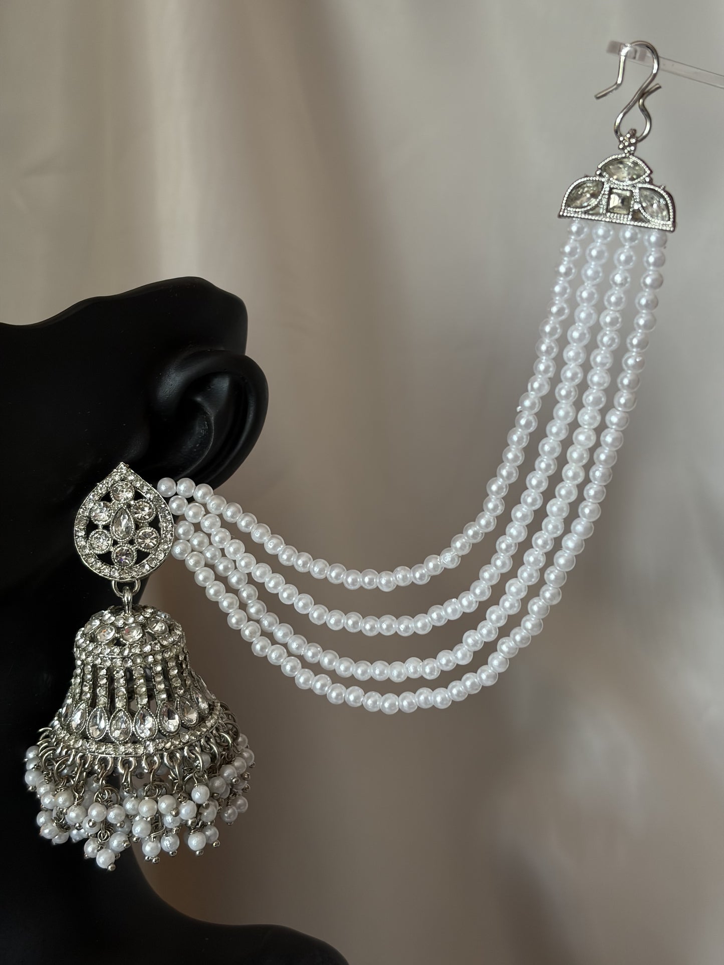 Silver Pearl Jhumka Earrings, Indian Bridal Statement Earring, Wedding Jewellery