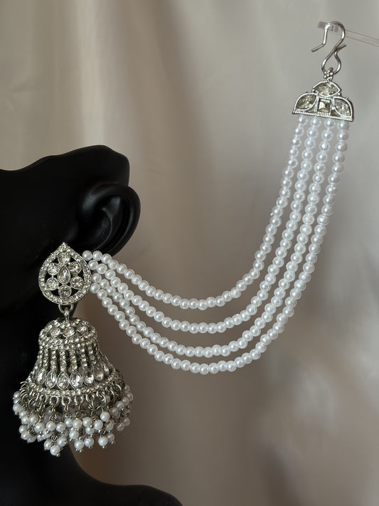 Silver Pearl Jhumka Earrings, Indian Bridal Statement Earring, Wedding Jewellery
