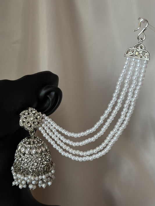 Pearl Jhumka Earrings, Silver Bridal Chain, Statement Wedding Jewellery